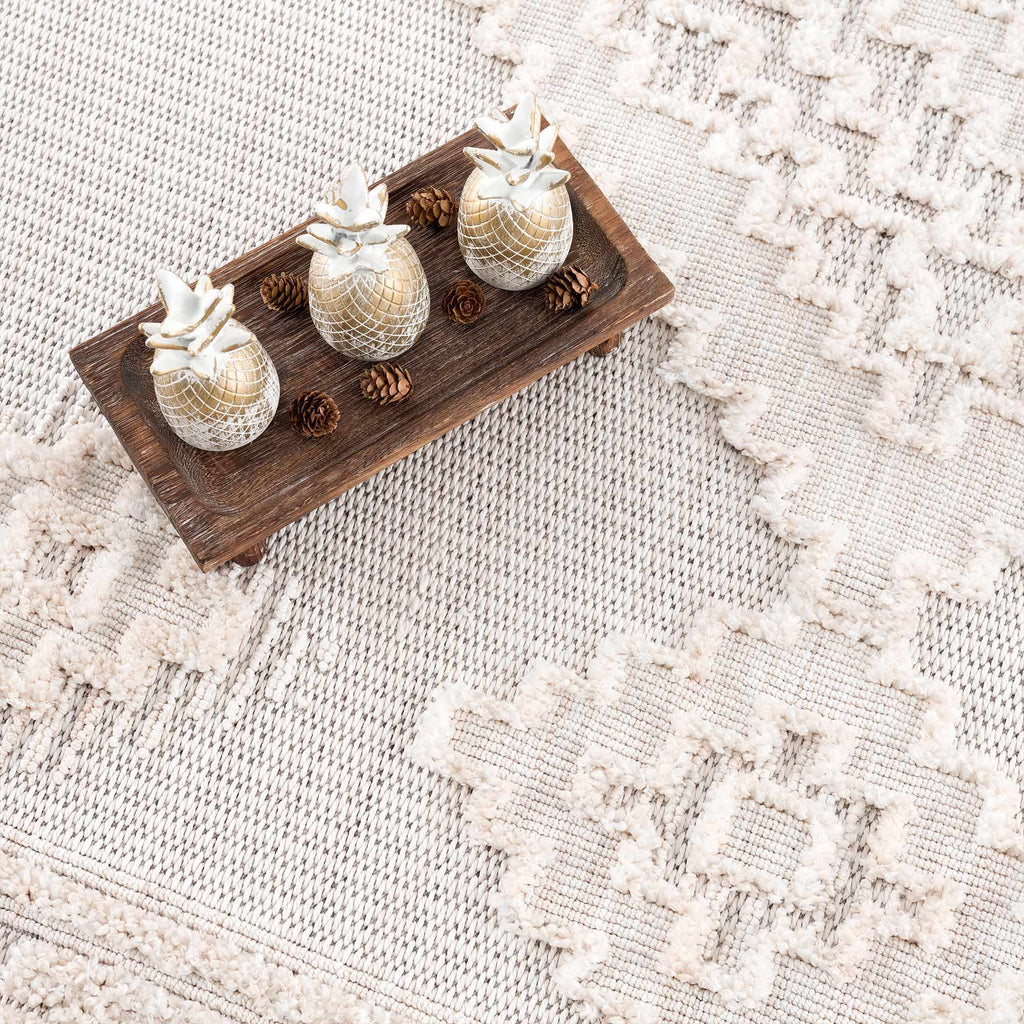 Rosales High Low Pile Elegant Soft Cream Handcrafted Rug