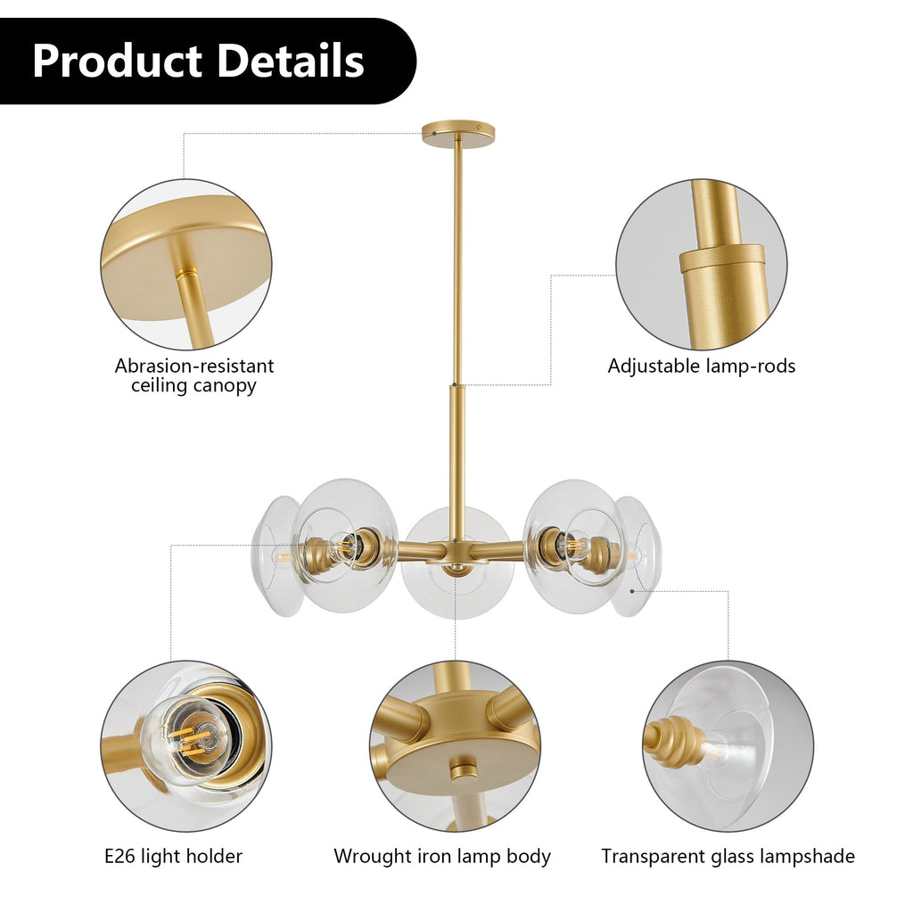 Luxora 26 Inch Modern Gold Five Light Sputnik Chandelier