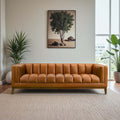 Melissa Modern Channel Tufted Cognac Vegan Leather Sofa