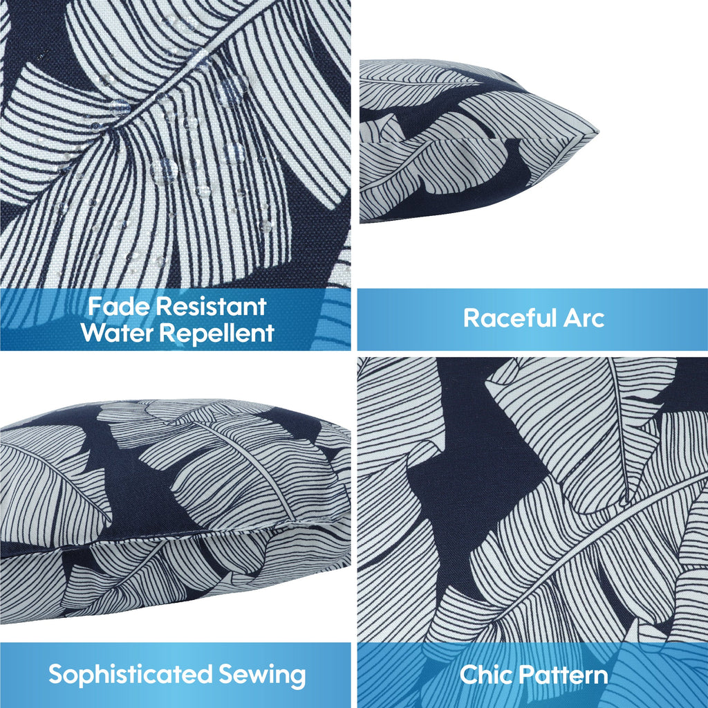 2 Pack Outdoor Throw Pillows, Waterproof & Fade-Resistant (18x18 Inch, Blue Leaf)