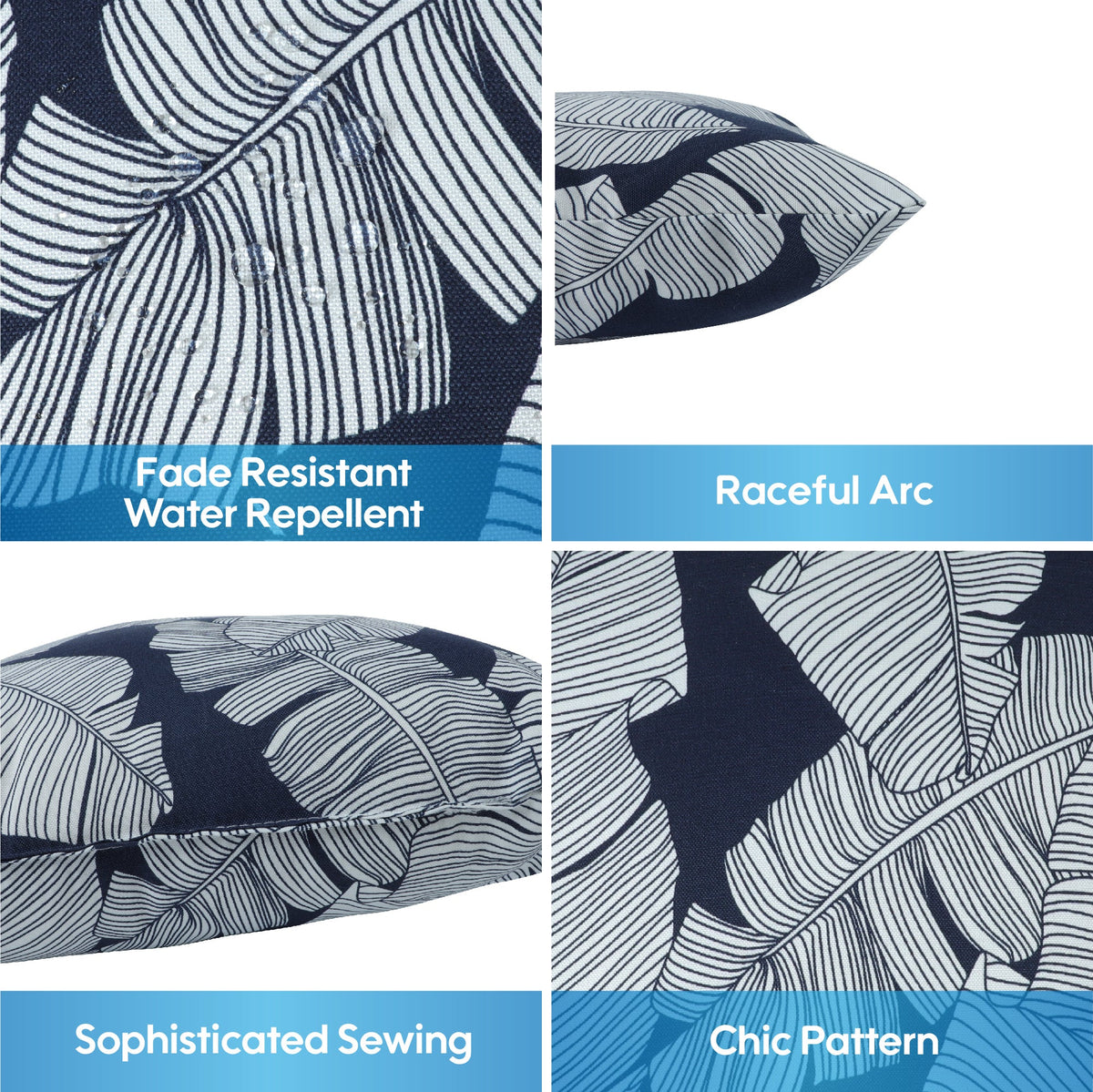 2 Pack Outdoor Throw Pillows, Waterproof & Fade-Resistant (18x18 Inch, Blue Leaf)