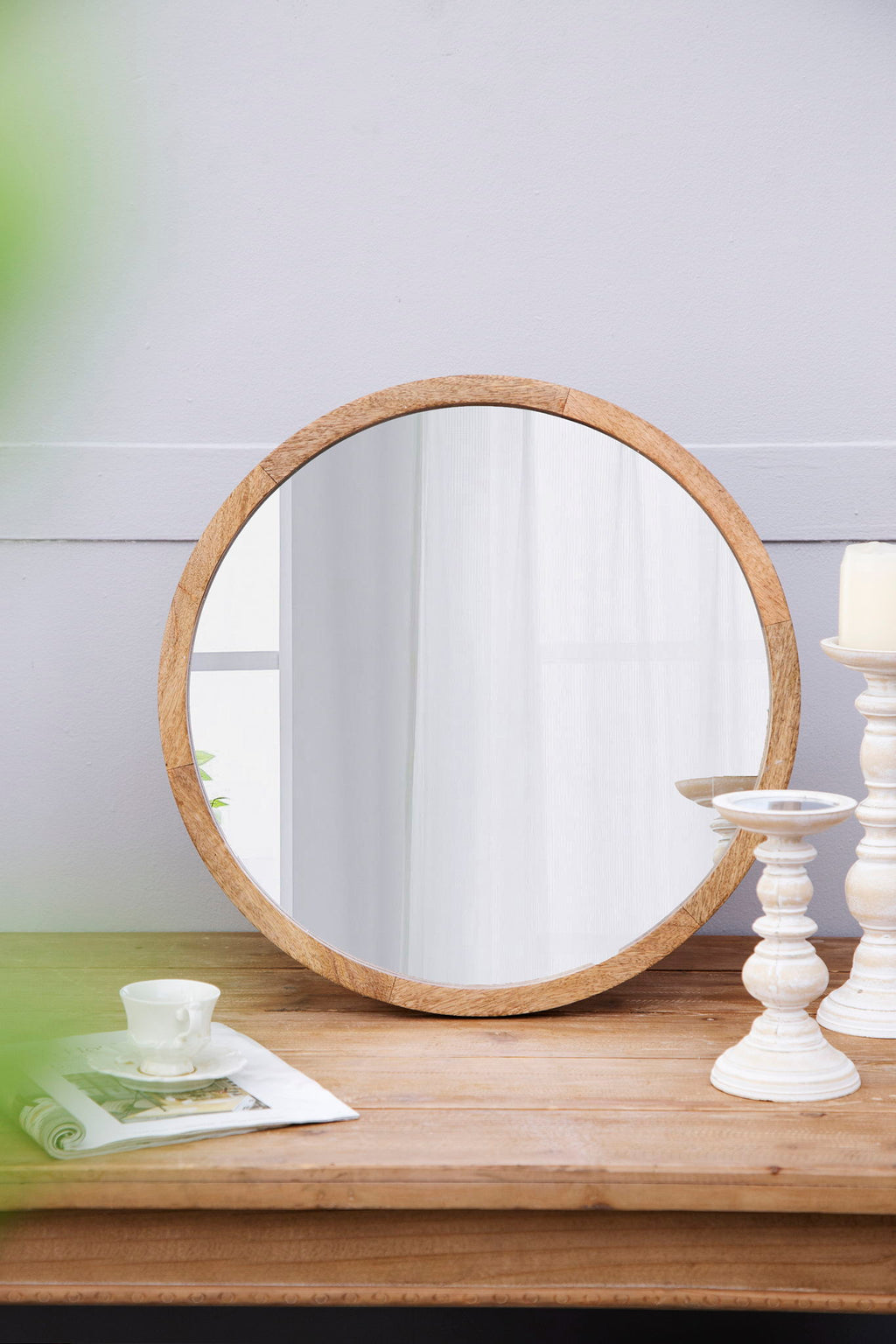 NobleFrame Dark Brown Round Wall Mirror Elegant Wood Frame