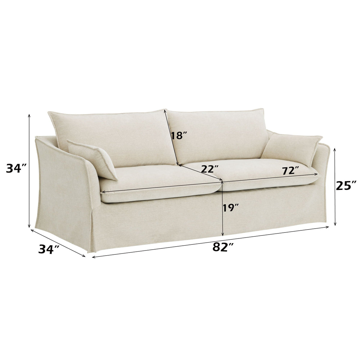 Shane Premium Beige Sofa With Two Elegant Throw Pillows