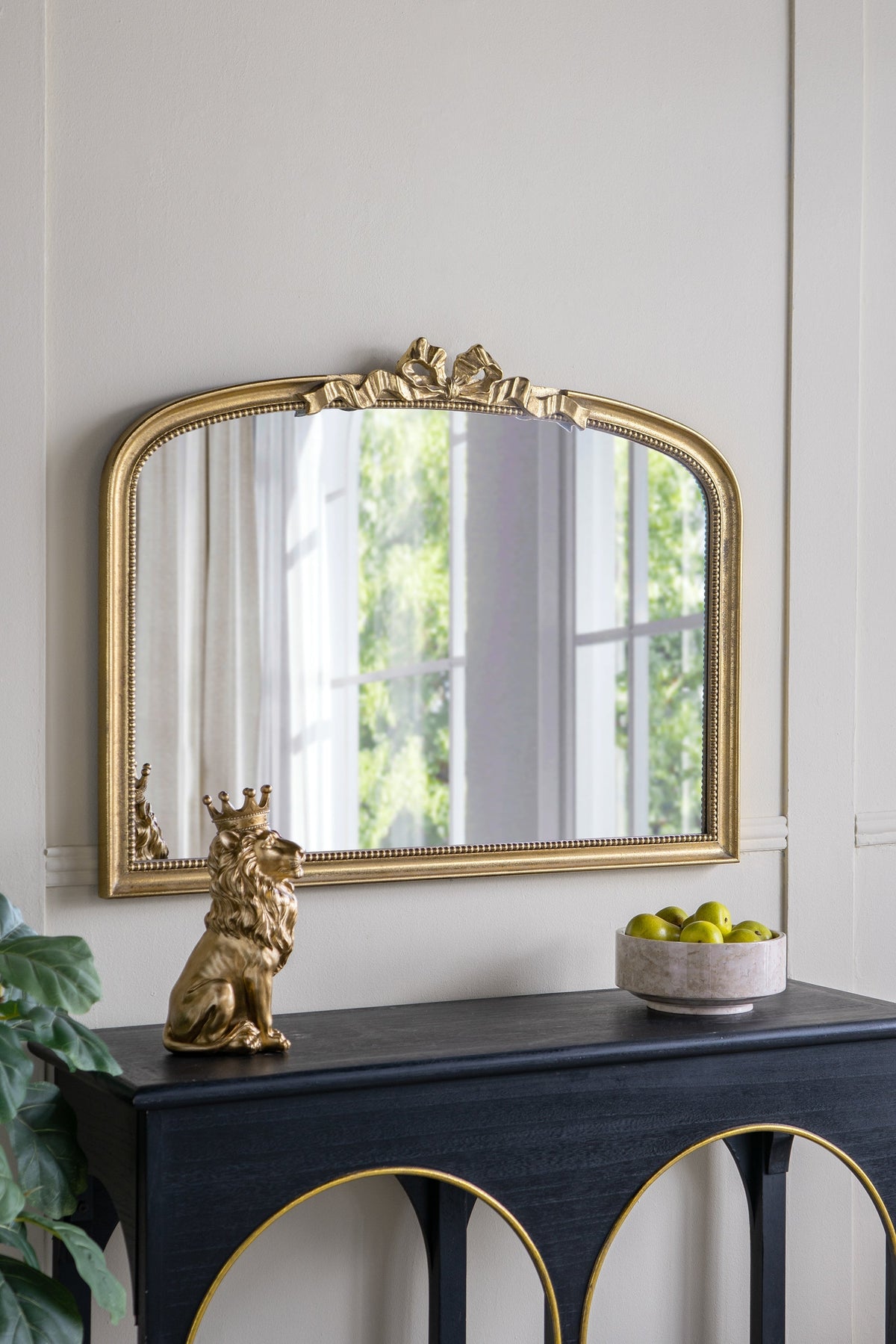 Baroque Gold Arch Mirror With Ornate Scrollwork 40x30 Inches