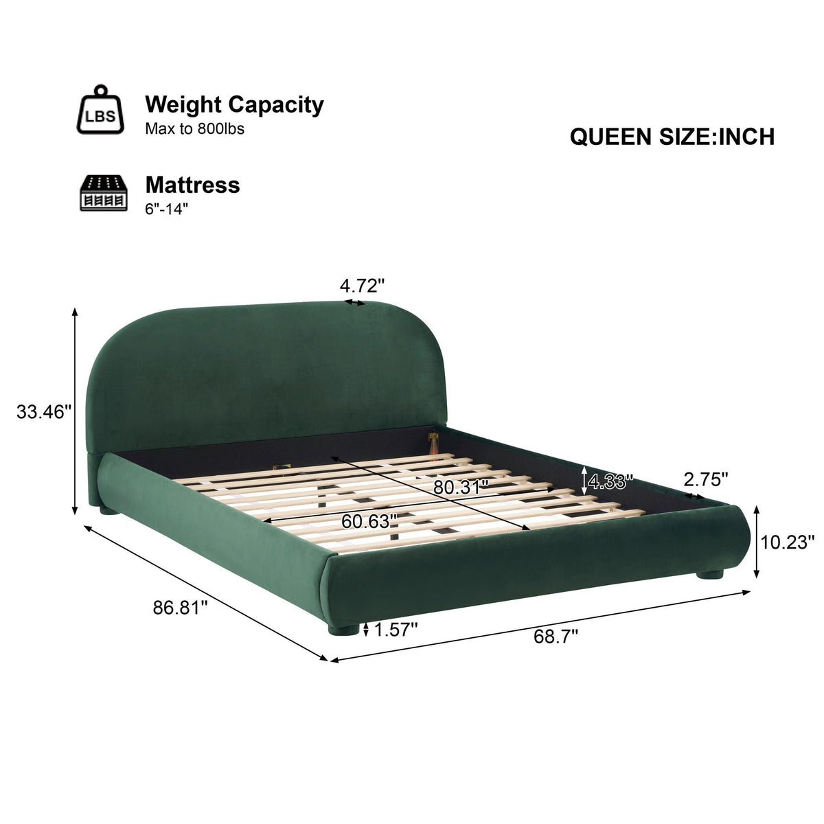 Aura Homes Granular Fabric Upholstered Bed With Curved Headboard