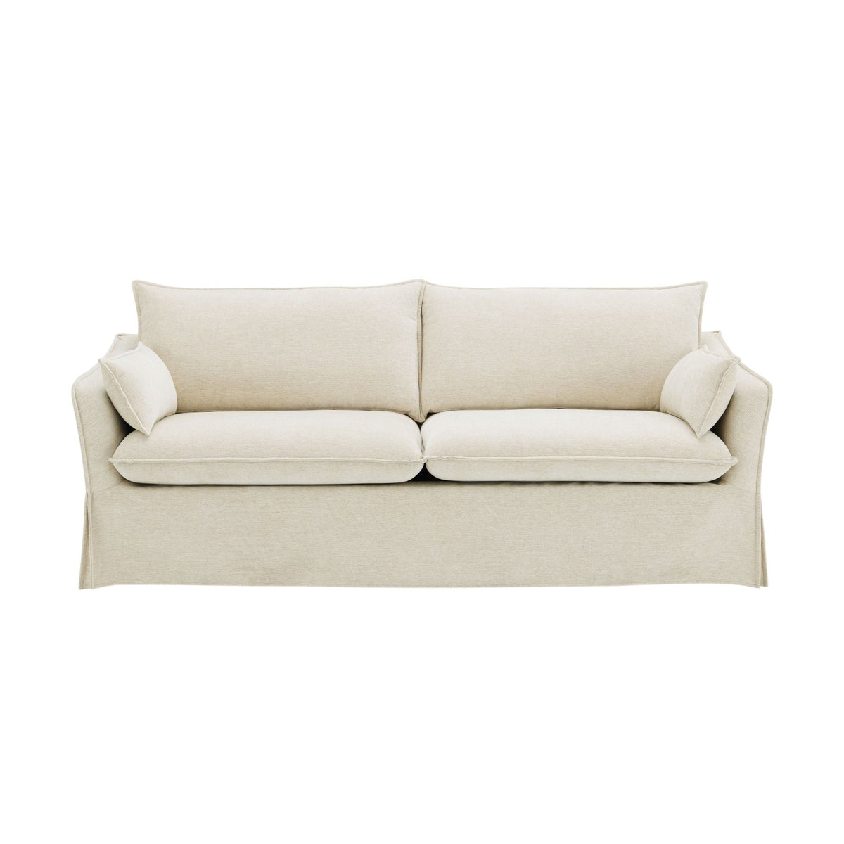 Shane Premium Beige Sofa With Two Elegant Throw Pillows