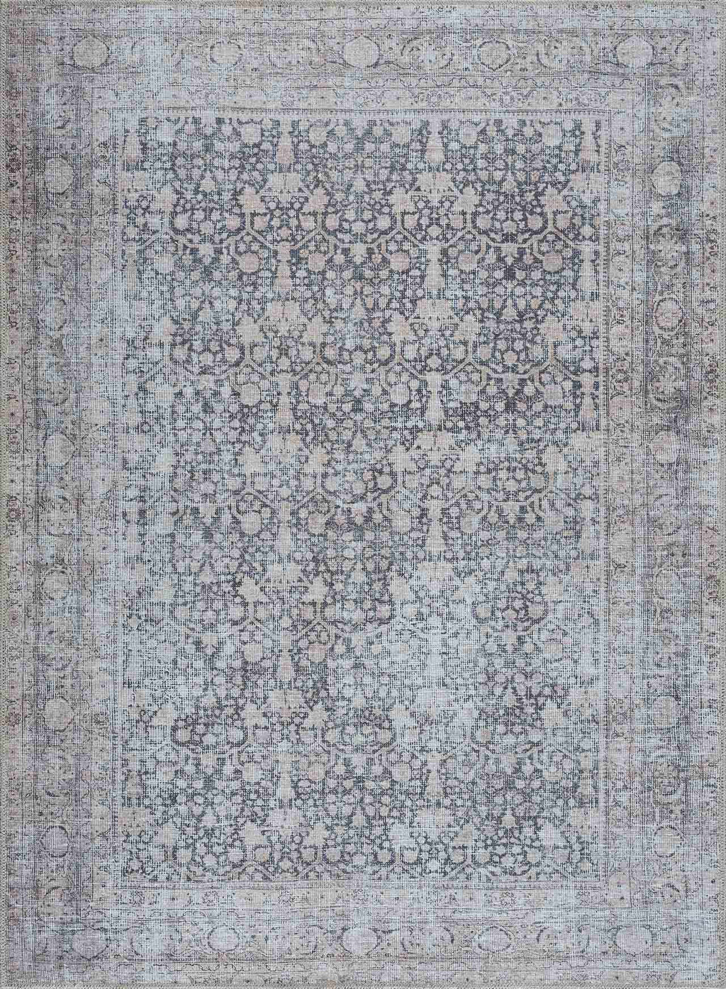 Hedda Boutique Washable Rug With Gray And Teal Pattern