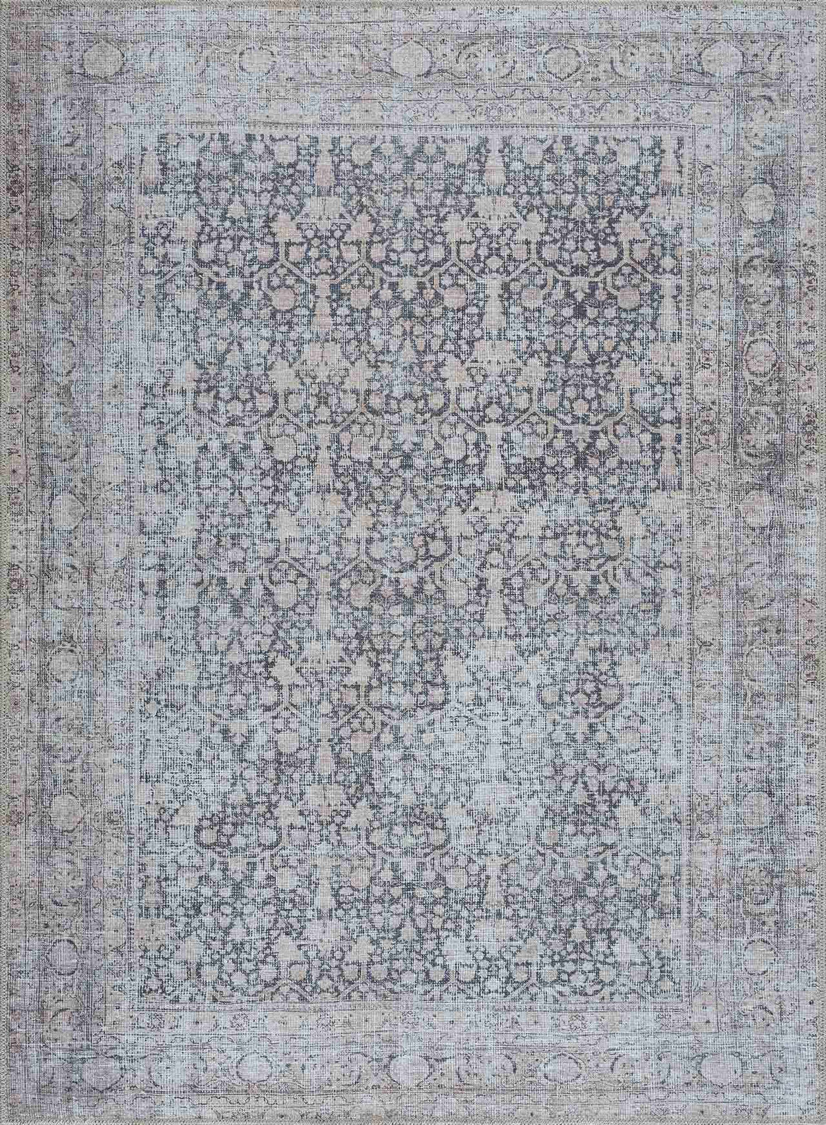 Hedda Boutique Washable Rug With Gray And Teal Pattern