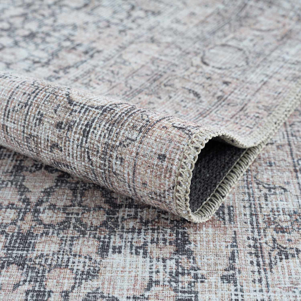 Hedda Boutique Washable Rug With Gray And Teal Pattern