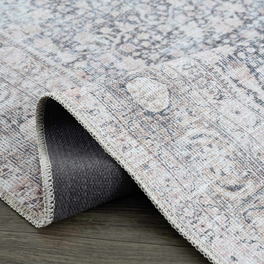 Hedda Boutique Washable Rug With Gray And Teal Pattern