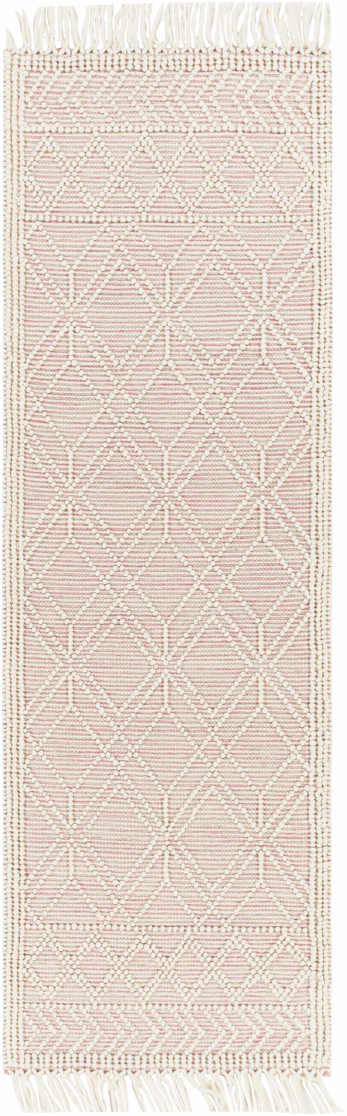 Ramsbury Soft Pink Wool Trellis Handwoven Plush Area Rug