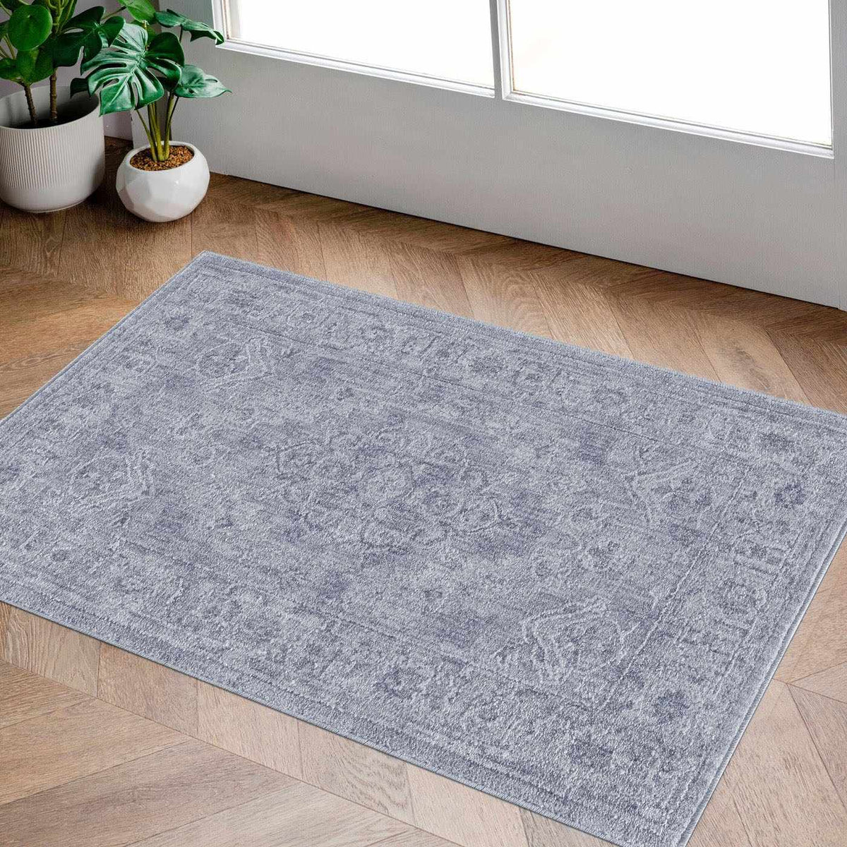 Earlsfield Thick Luxe Traditional Pattern Area Rug Gray Blue