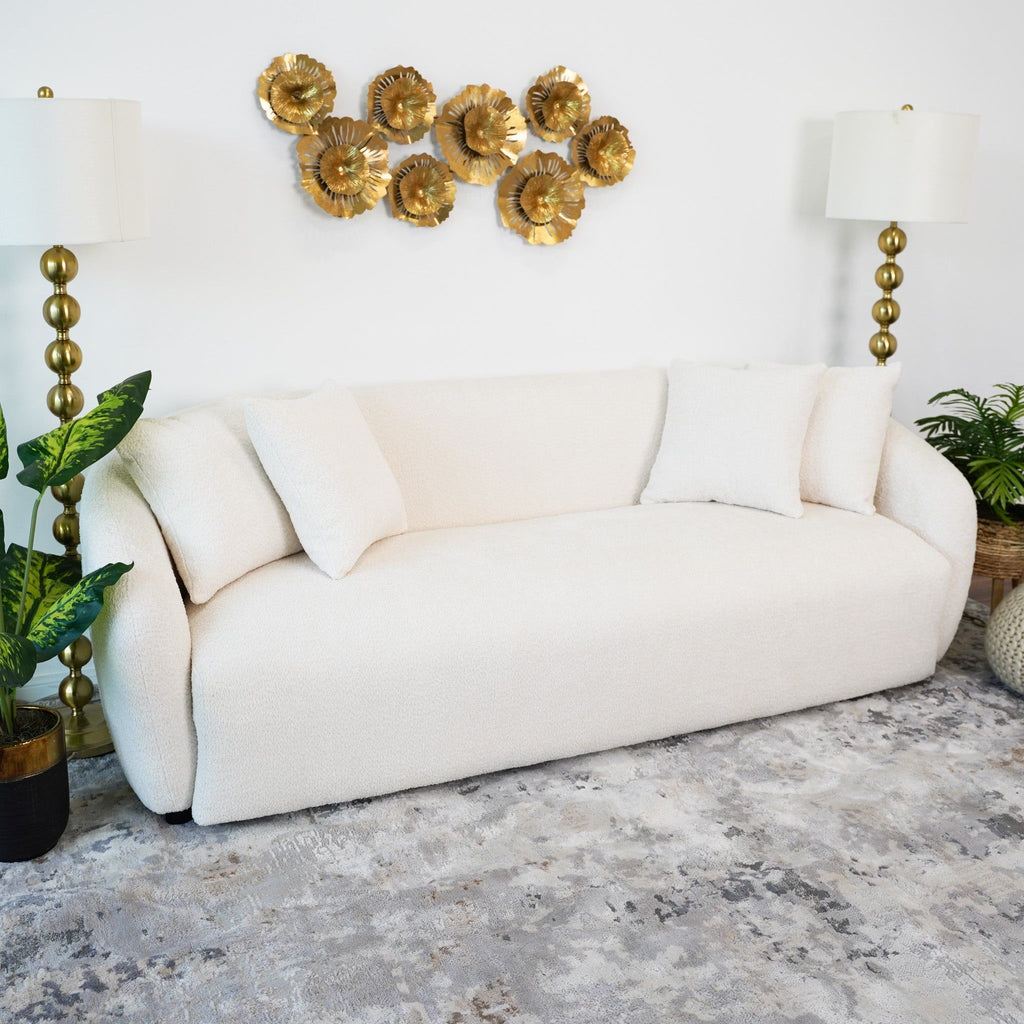 Linden Premium Mid Century Sofa Ivory Boucle Fabric