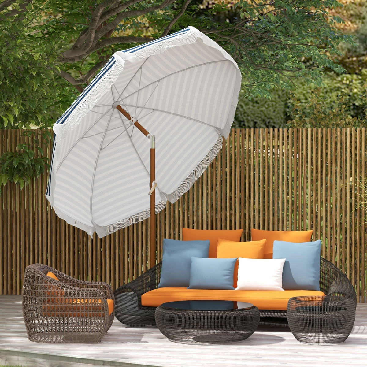 Outsunny 7x7ft Blue Fringe Patio Umbrella With Tilt And Vent