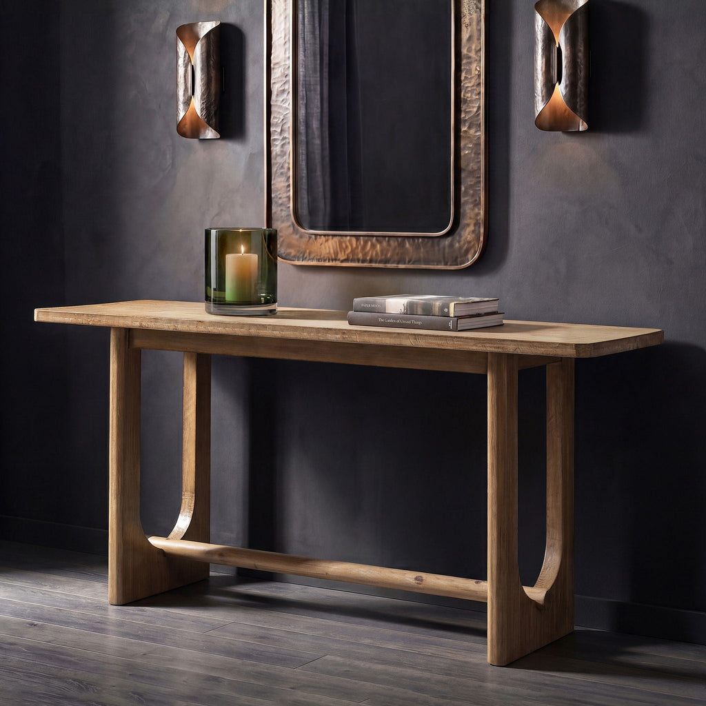 Turnkey 72 Inch Reclaimed Pine Trestle Console Table Antique Brown
