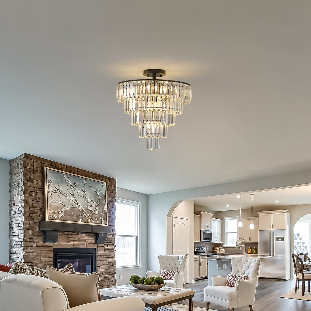 Novara 20 Inch Premium Black Crystal Flush Mount Ceiling Light