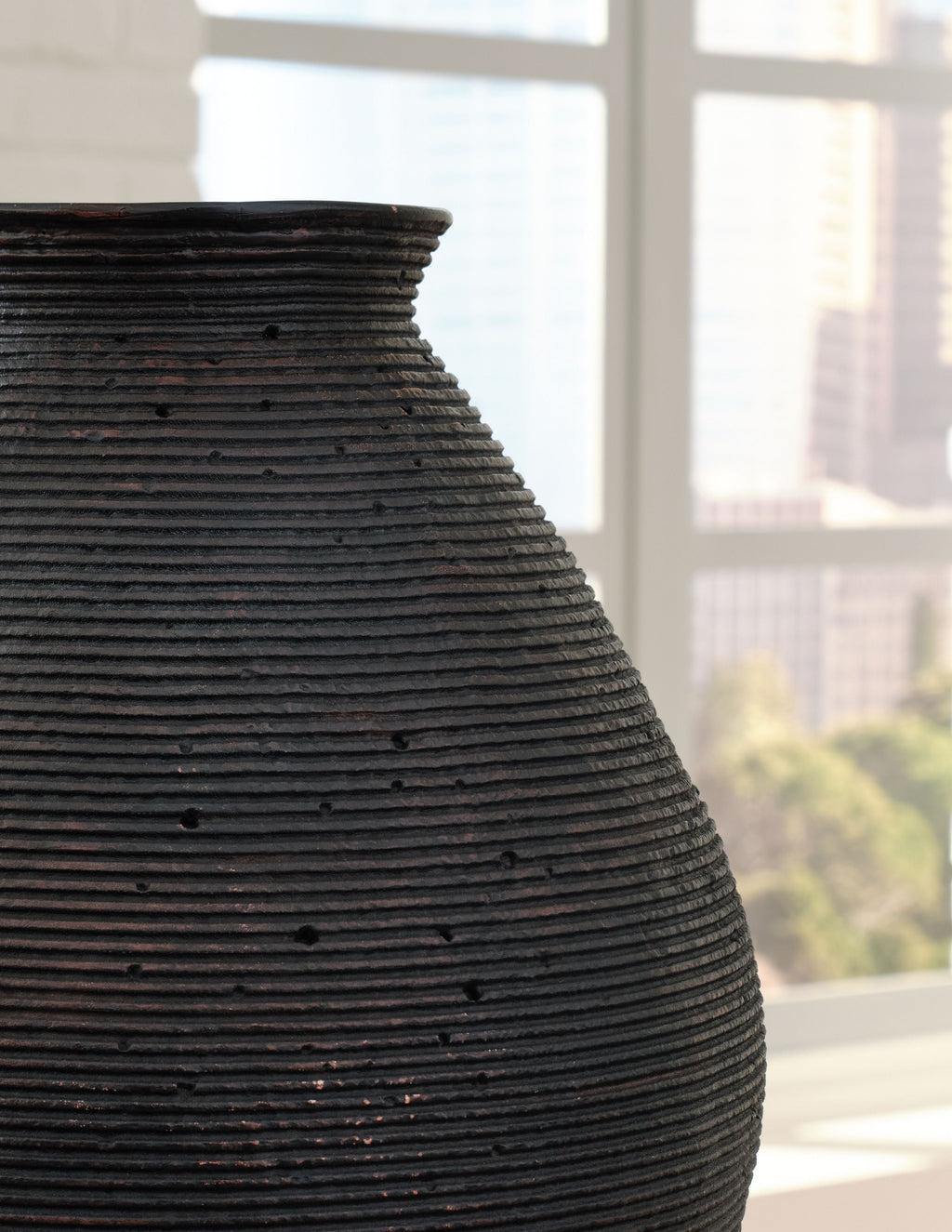 Hannela Artisanal Ribbed Vase Antique Brown Centerpiece