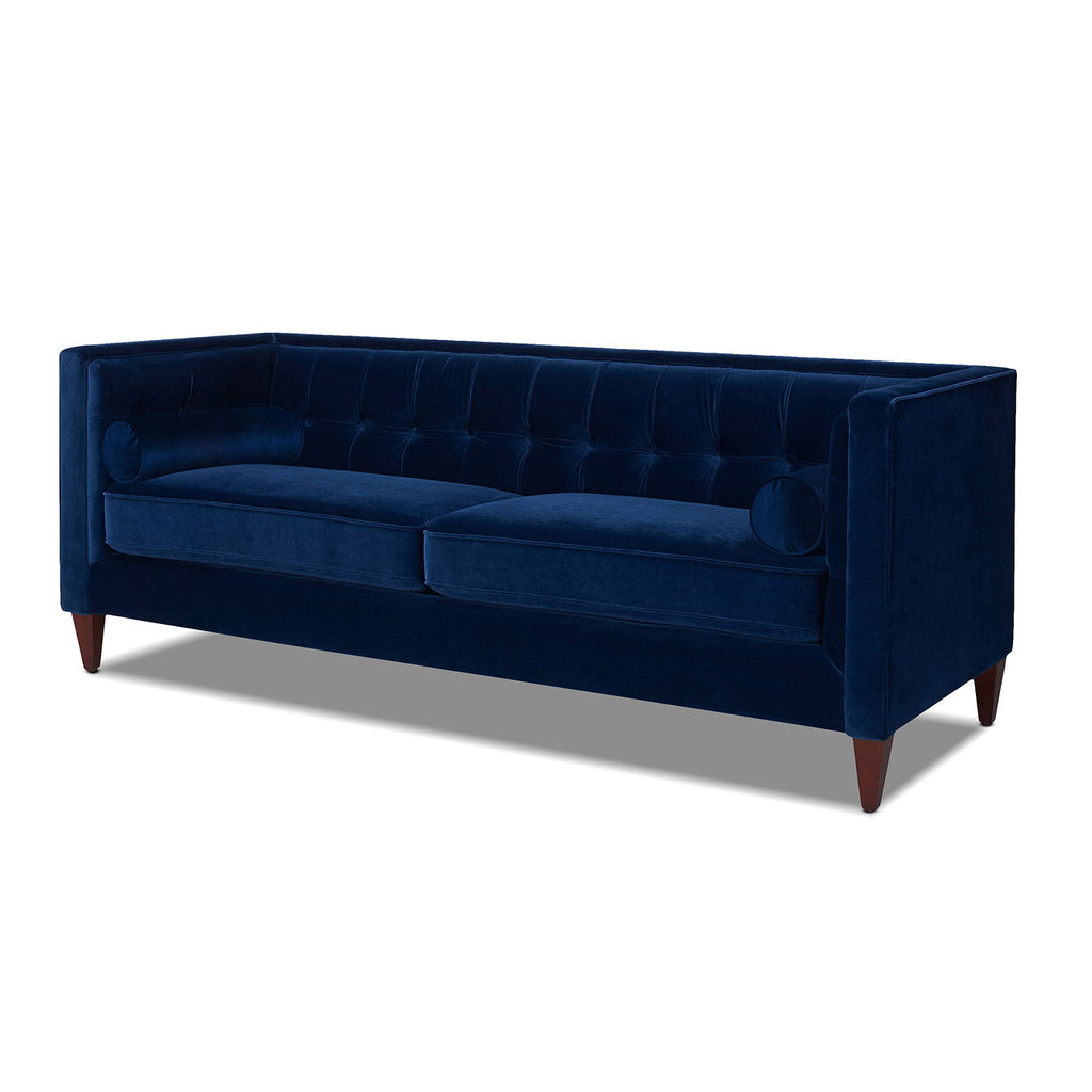 Elara Jack Tufted Tuxedo Sofa In Elegant Navy Blue