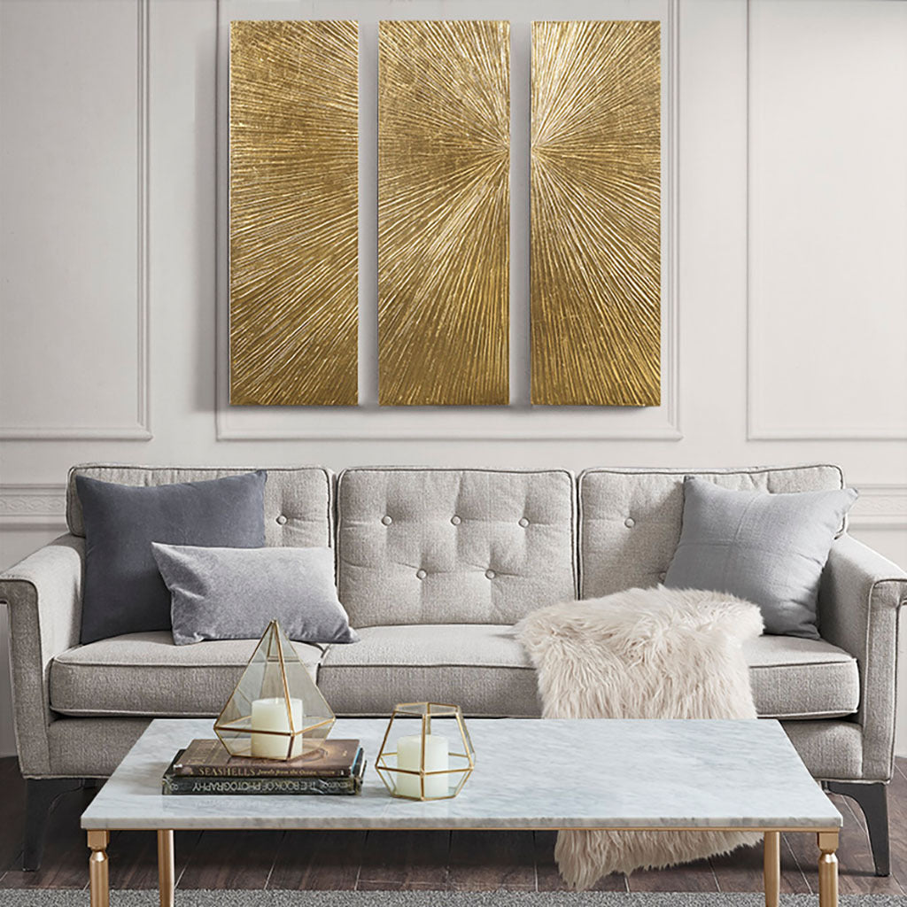 Lumina Aurea Signature Hand Painted Sunburst Triptych Wall Art