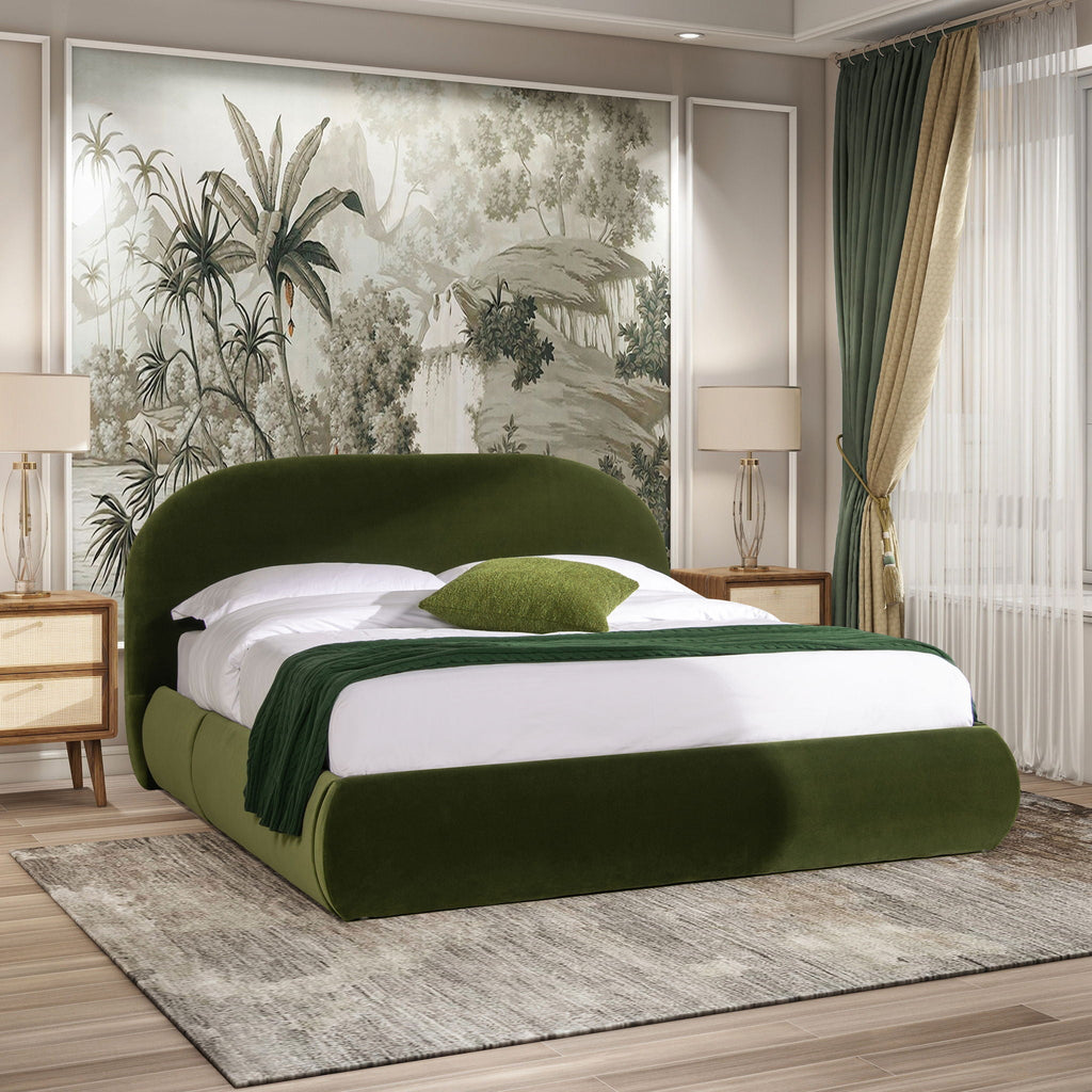Archie Puffy Upholstered Platform Bed With Arch Headboard