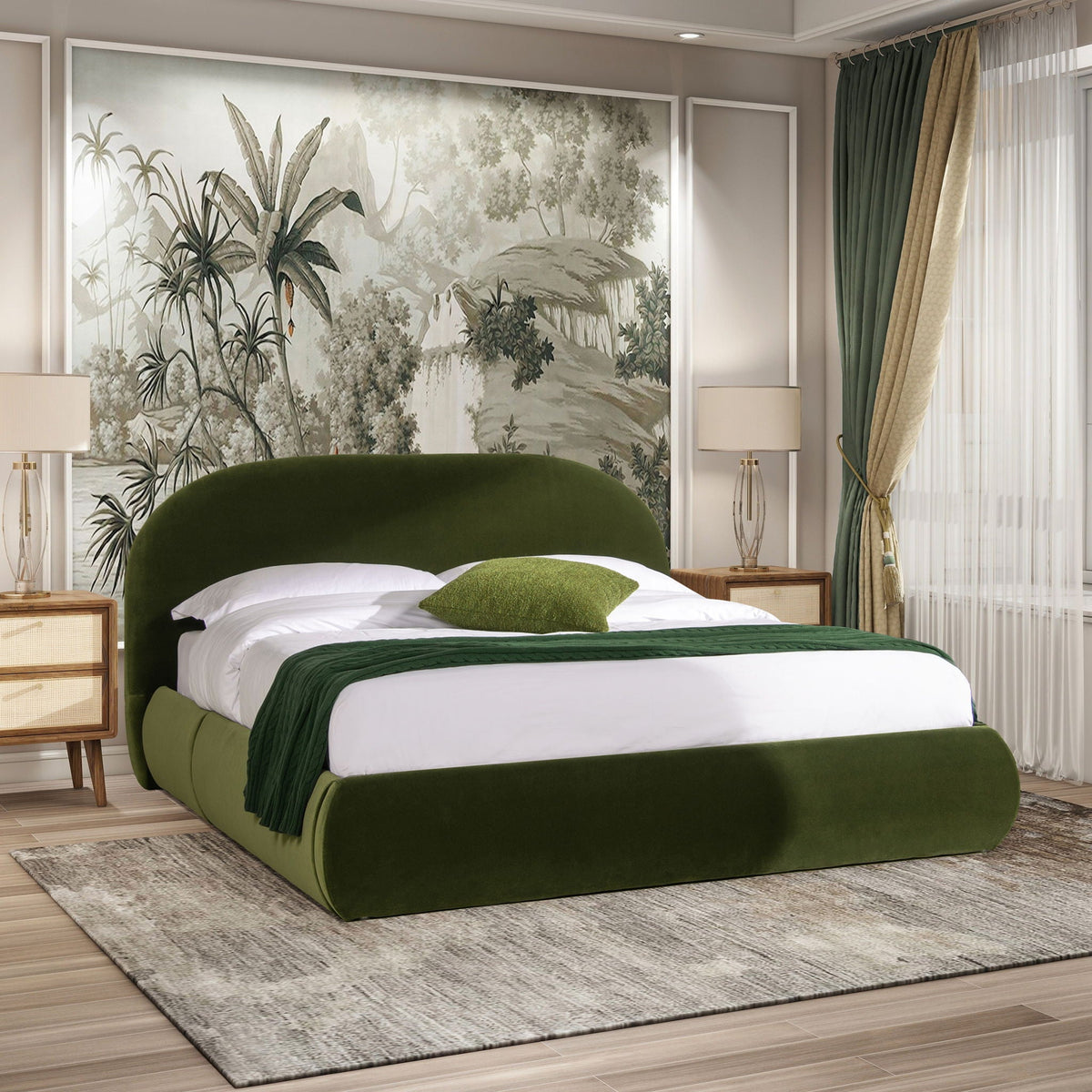Archie Puffy Upholstered Platform Bed With Arch Headboard