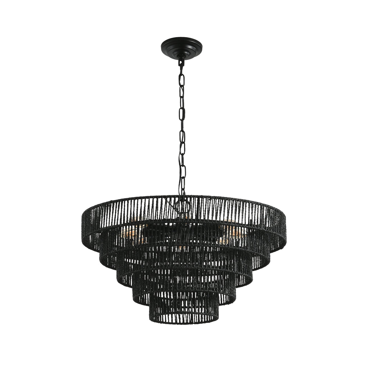 TerraCraft 24 Inch Five Tier Handwoven Hemp Rope Chandelier