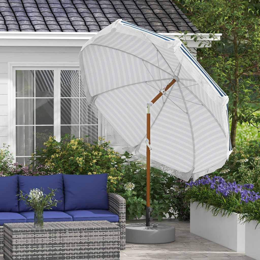 Outsunny 7x7ft Blue Fringe Patio Umbrella With Tilt And Vent