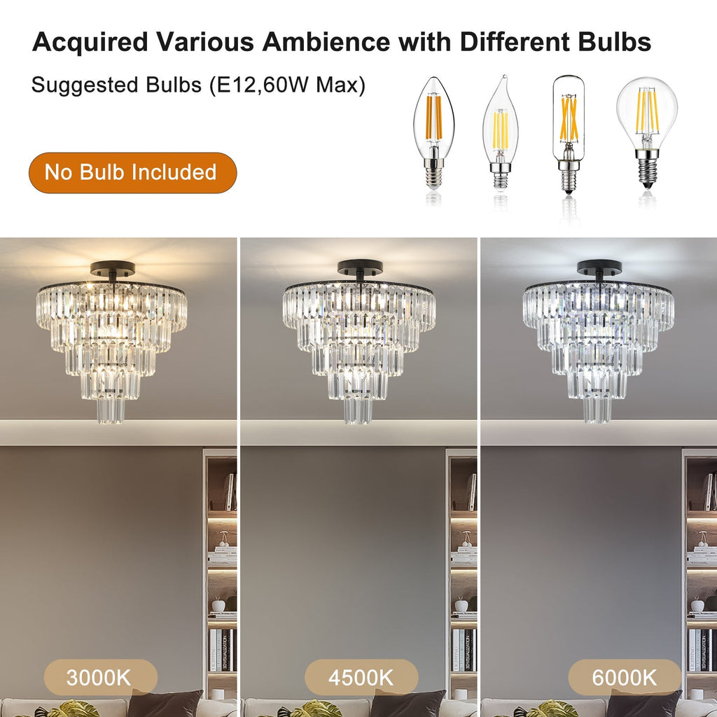 Novara 20 Inch Premium Black Crystal Flush Mount Ceiling Light