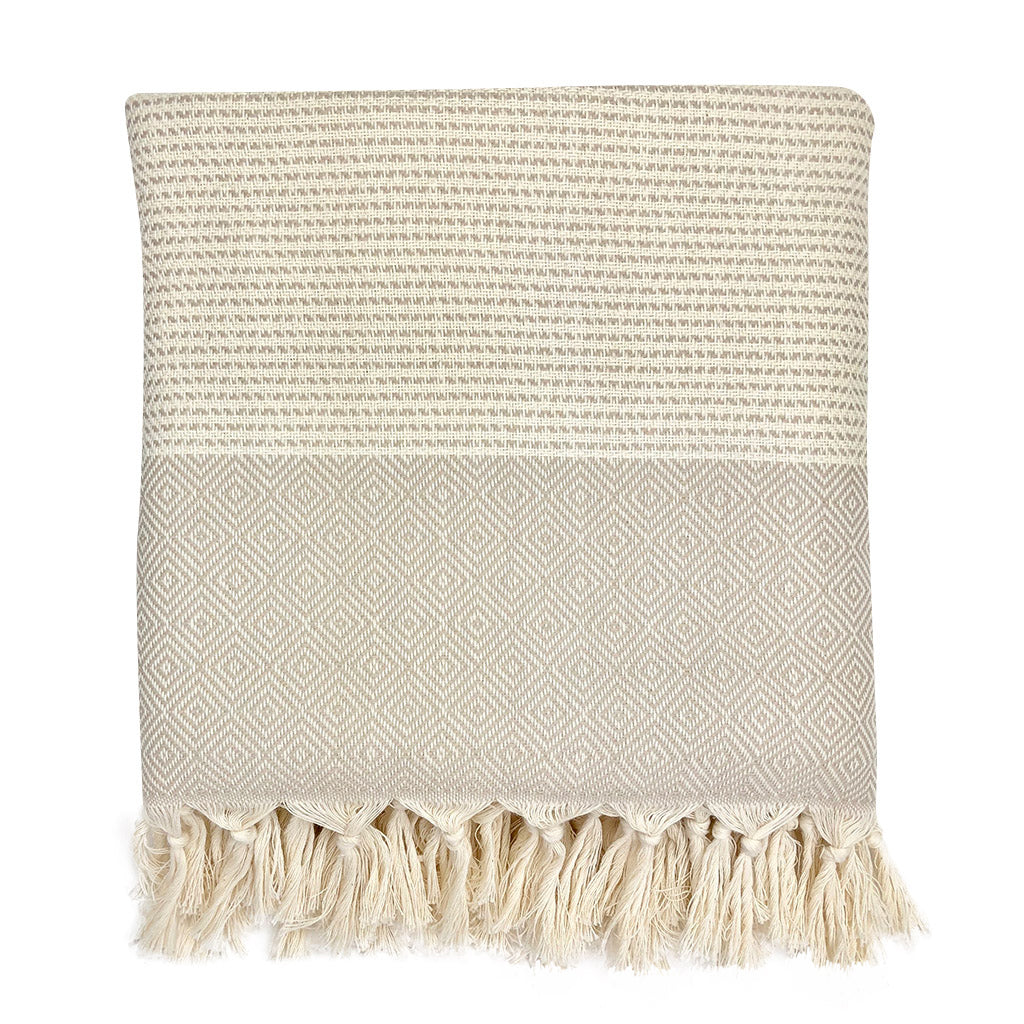 NobleWeave Diamond Stripe Turkish Throw Hand Knotted Ivory