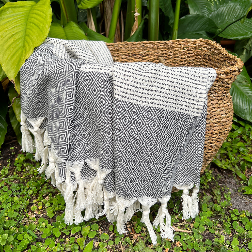 NobleWeave Diamond Stripe Turkish Throw Hand Knotted Ivory