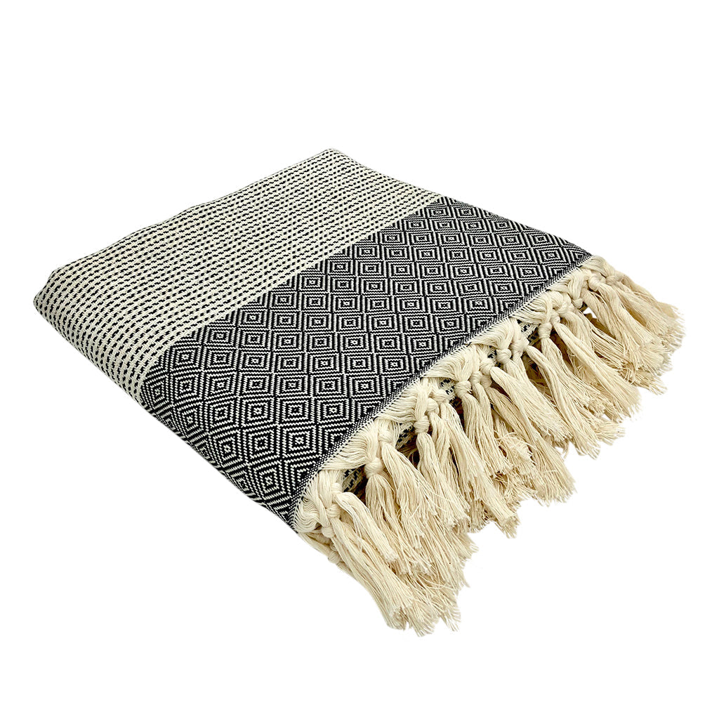 NobleWeave Diamond Stripe Turkish Throw Hand Knotted Ivory