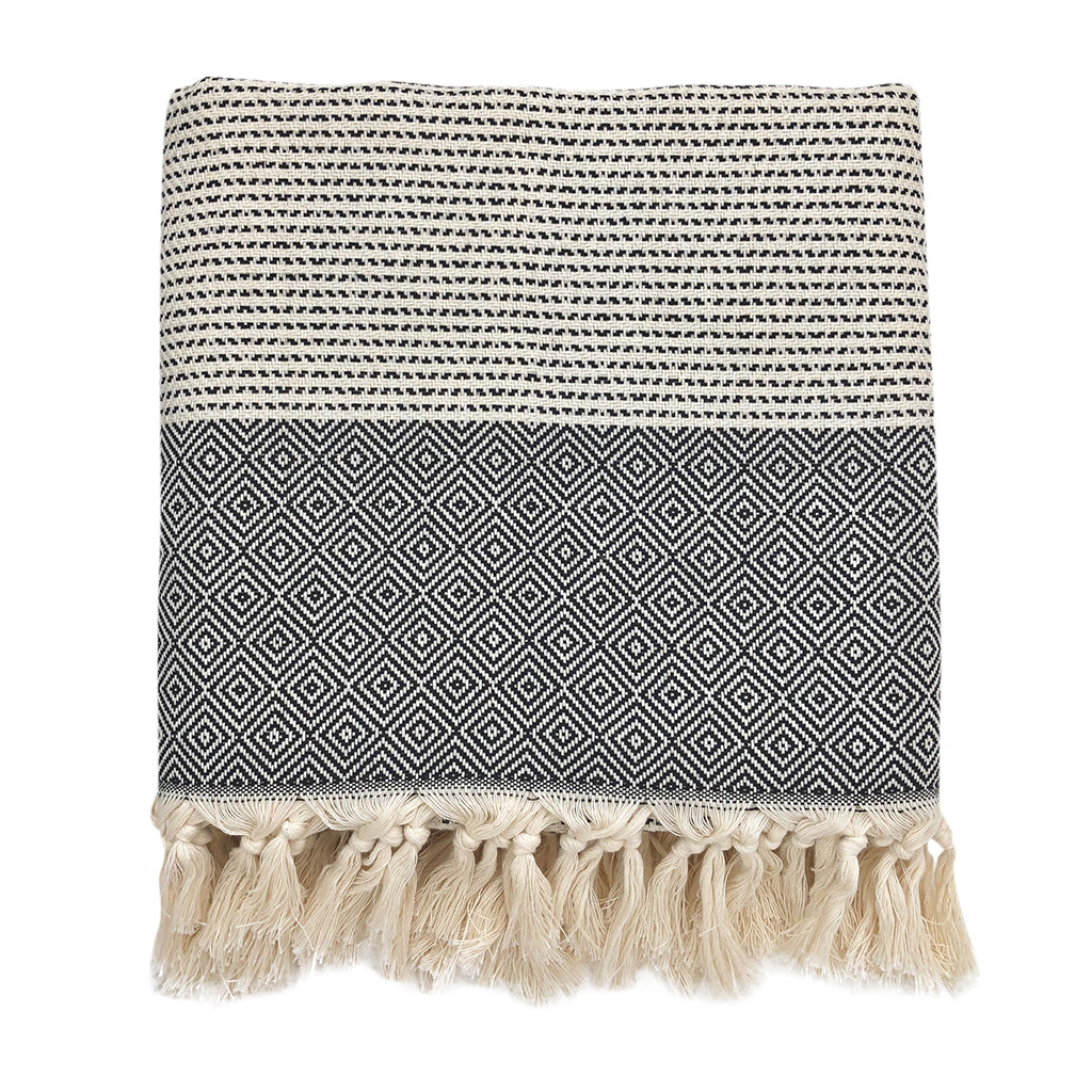 NobleWeave Diamond Stripe Turkish Throw Hand Knotted Ivory