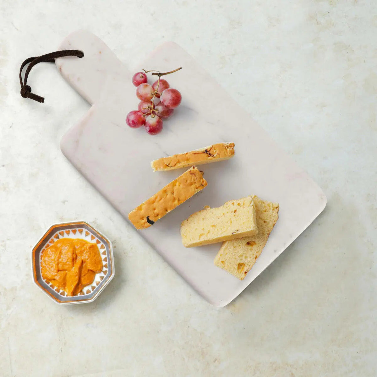 Bloom Premium Marble Charcuterie Board With Leather Handle