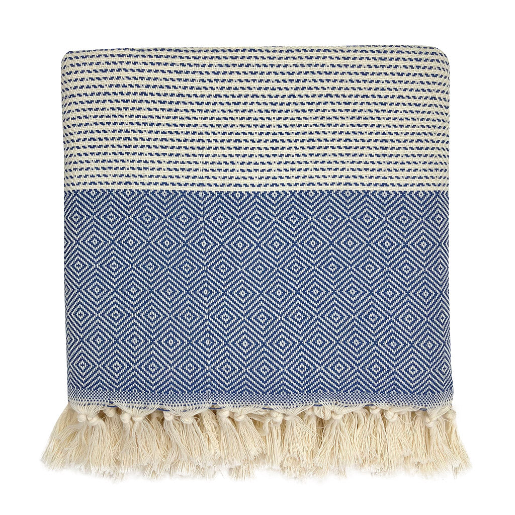 NobleWeave Diamond Stripe Turkish Throw Hand Knotted Ivory