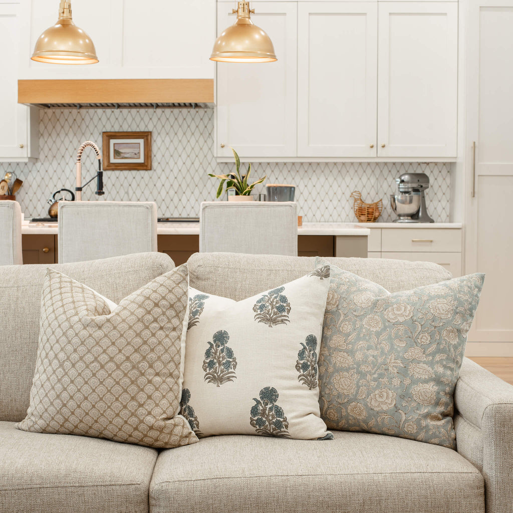 Ayla Curated Linen Pillow Cover With Mustard Block Print