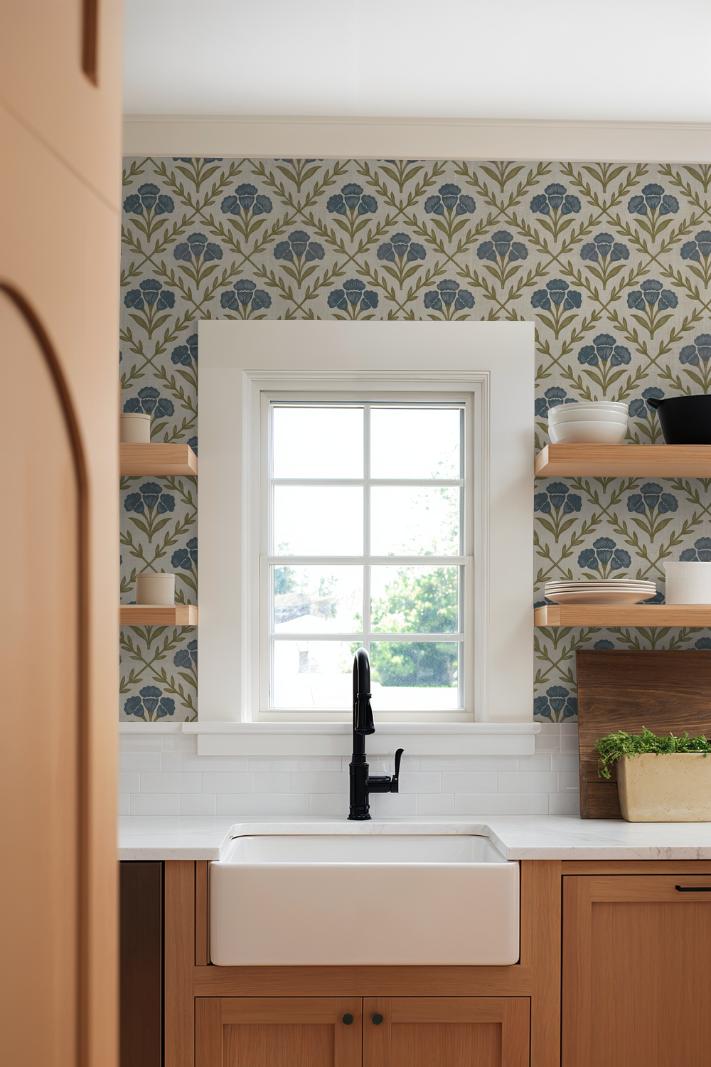 Wall Blush Original Marielos Elegant Floral Wallpaper Olive Beige