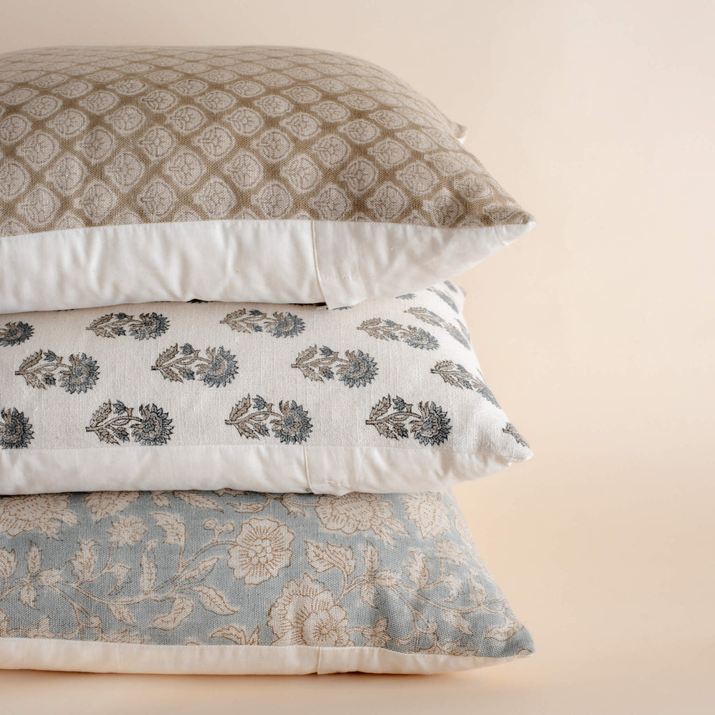 Ayla Curated Linen Pillow Cover With Mustard Block Print