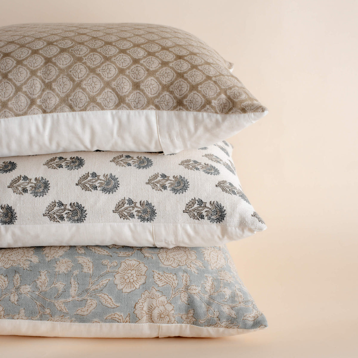 Ayla Curated Linen Pillow Cover With Mustard Block Print