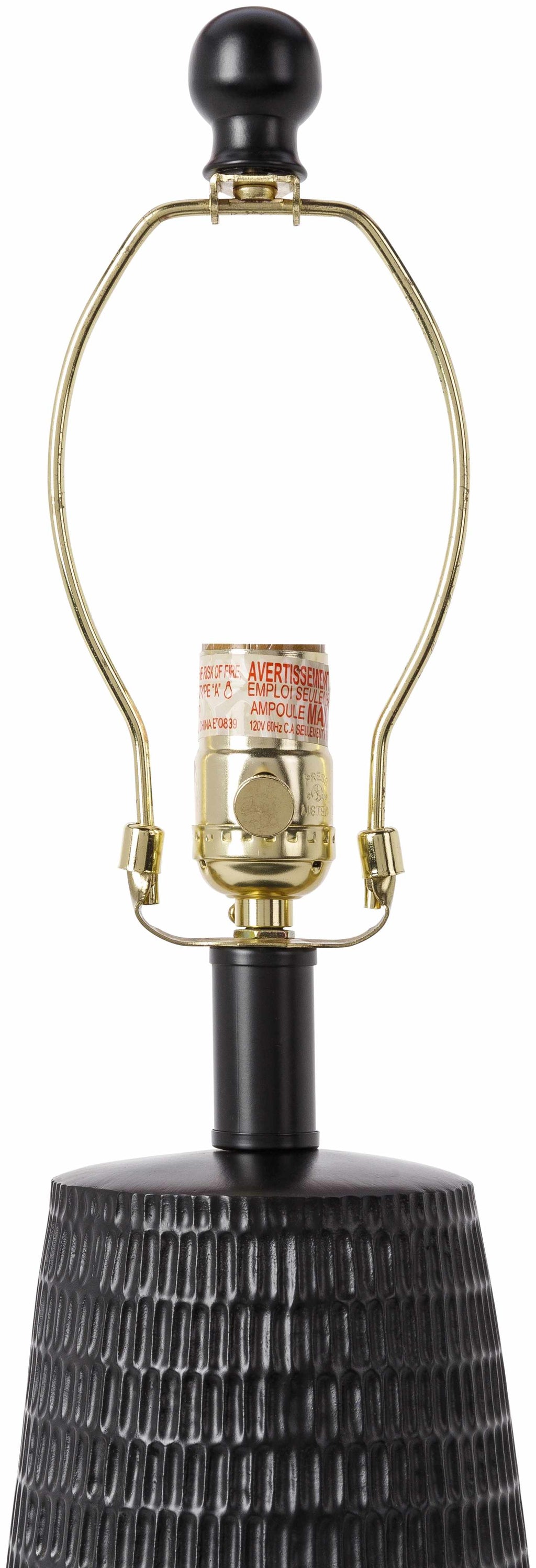 Berehomet Black Resin Table Lamp With Bronze Details And Linen Shade
