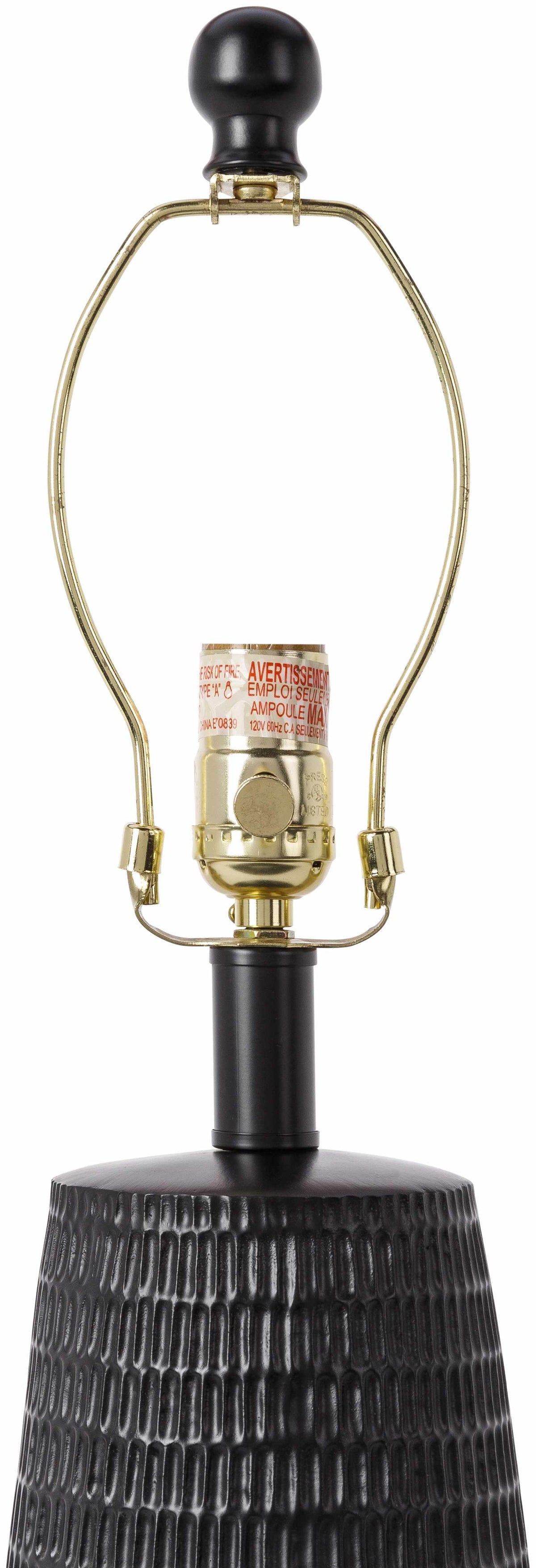 Berehomet Black Resin Table Lamp With Bronze Details And Linen Shade