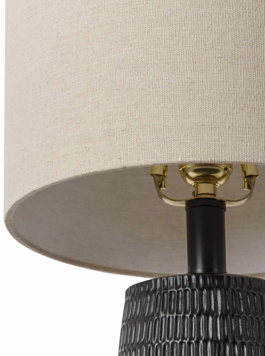 Berehomet Black Resin Table Lamp With Bronze Details And Linen Shade