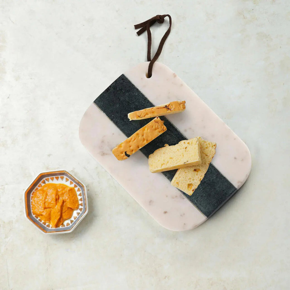 Brandy Green White Marble Cheese Board With Leather Strap