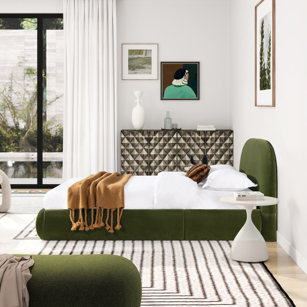 Archie Puffy Upholstered Platform Bed With Arch Headboard
