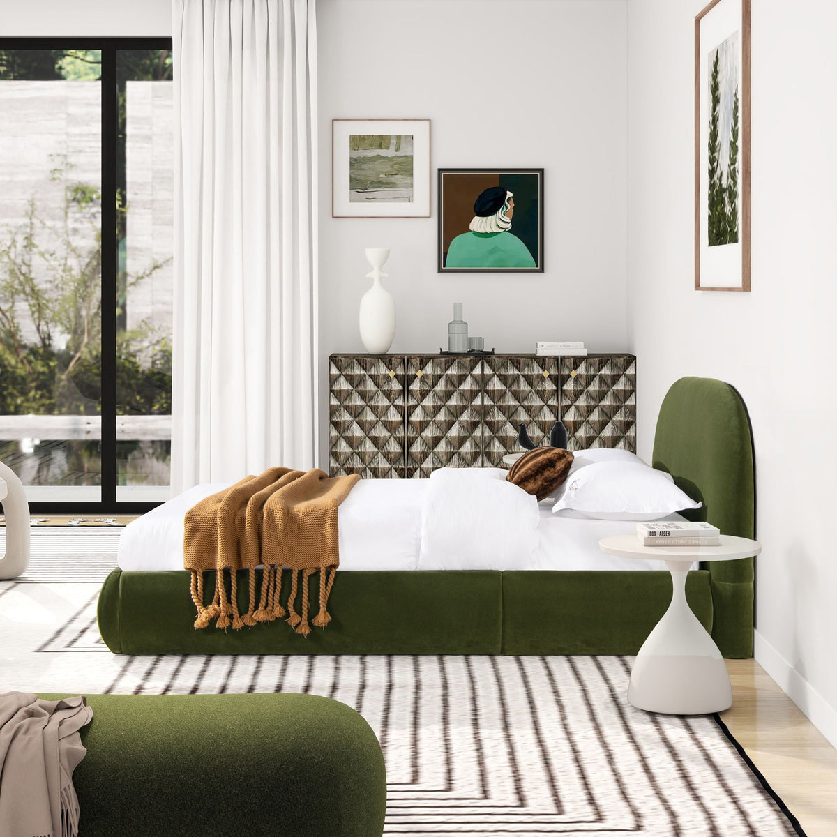 Archie Puffy Upholstered Platform Bed With Arch Headboard