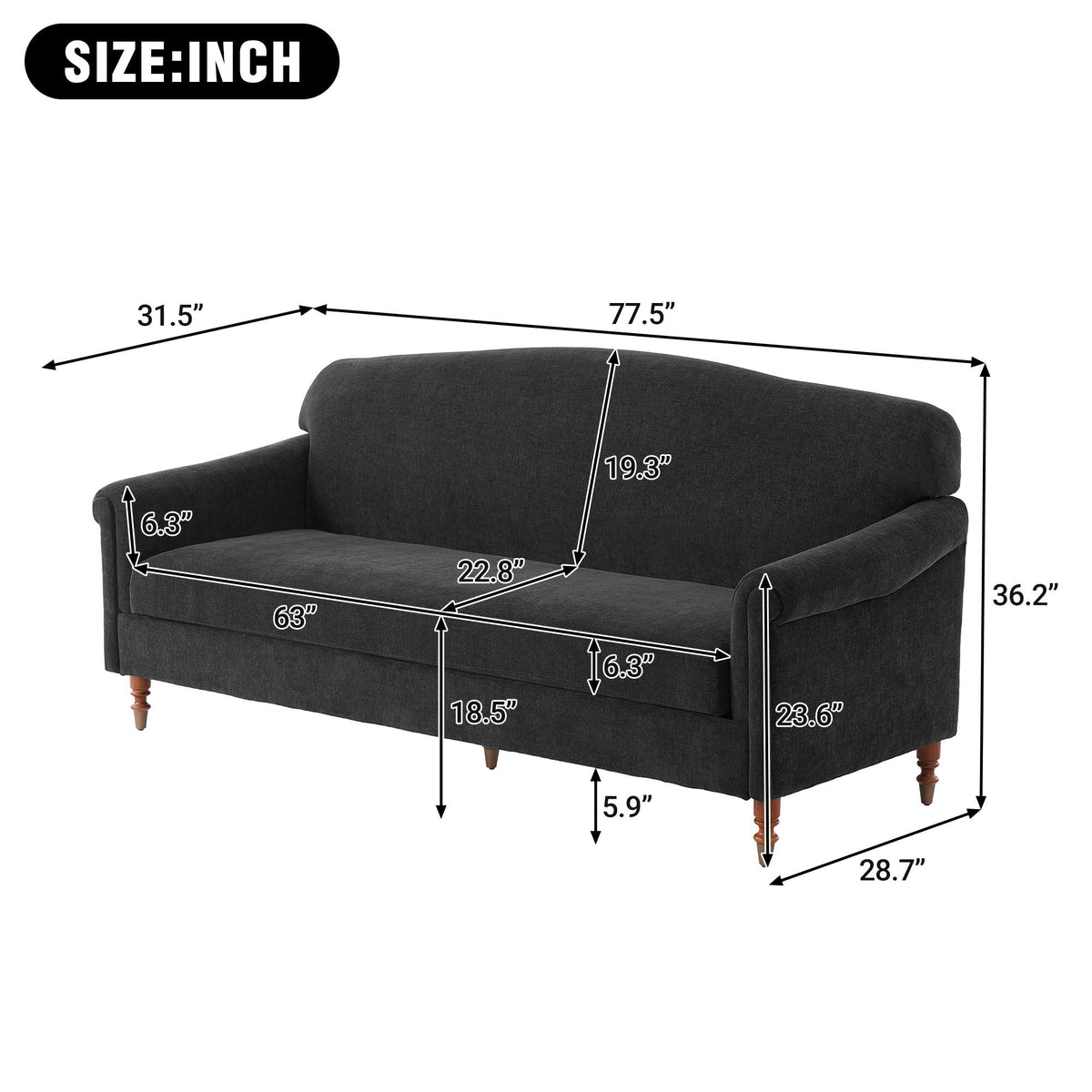 Vivara Two Seater Loveseat With Classic Rolled Arms Design