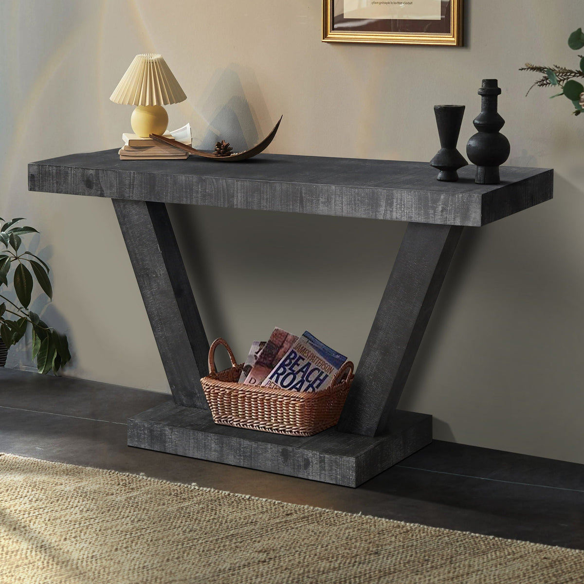 HeritageWood Distressed Double Tier Entryway Storage Bench