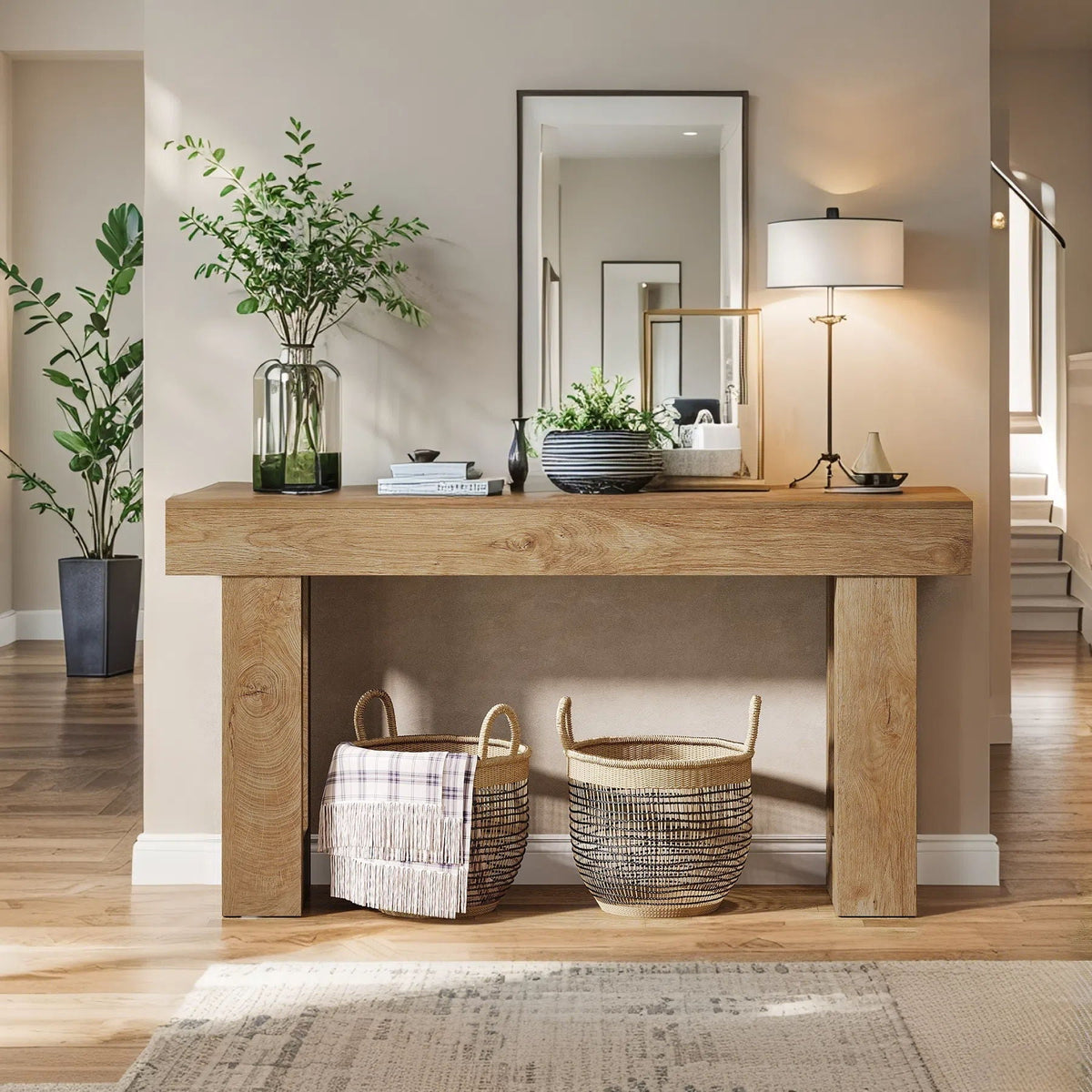 Crestline Home Extra Long Console Table With Natural Finish