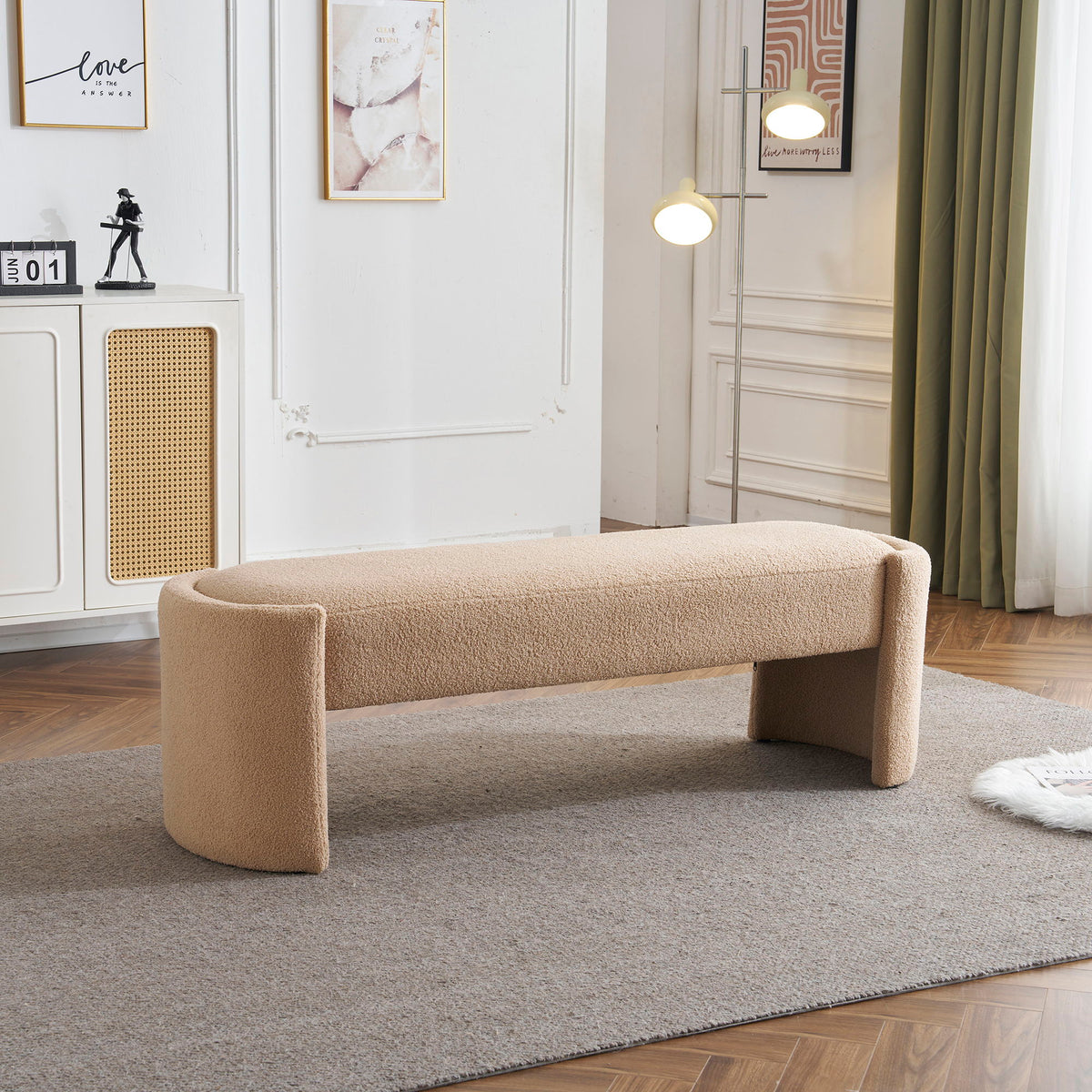 Aria Home Minimalist Long Ottoman Bench In Light Camel