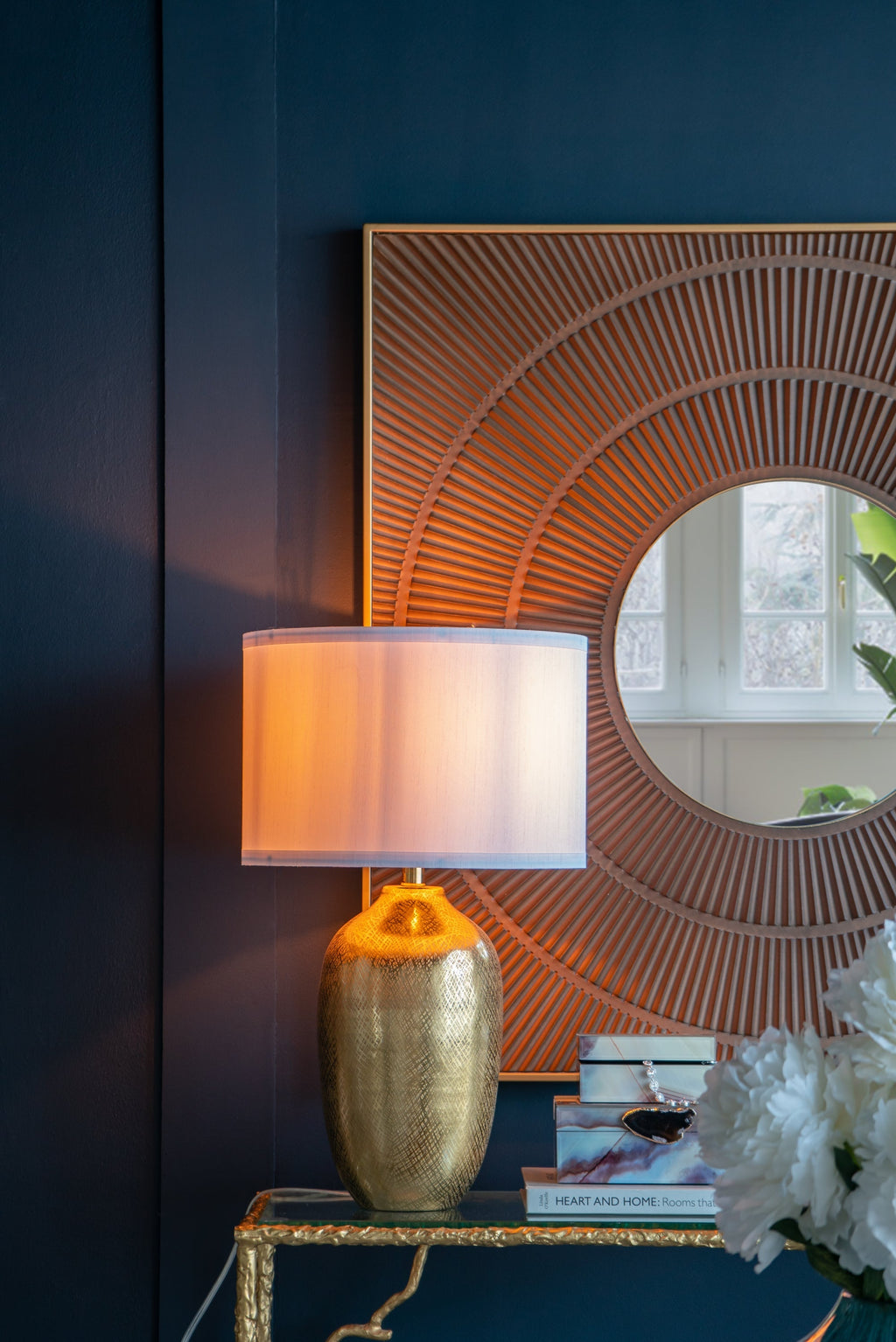 Aurelia Gold Aluminum Table Lamp With White Drum Shade 18X31