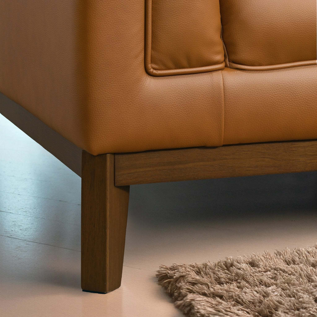Melissa Modern Channel Tufted Cognac Vegan Leather Sofa